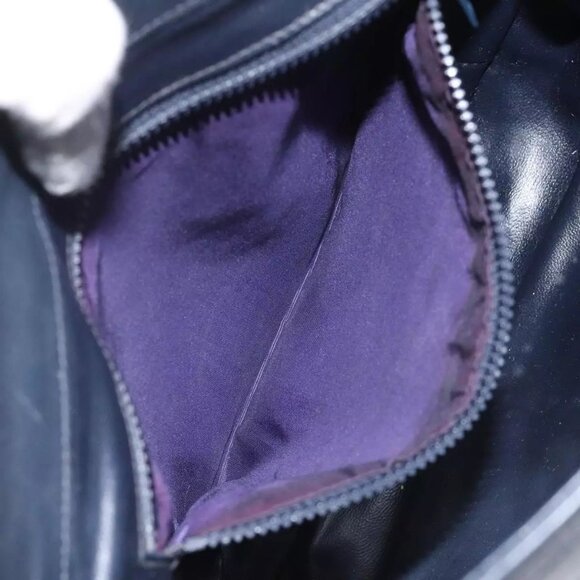 CELINE Macadam Canvas Shoulder Bag Leather Navy Gold Auth 114752 - Picture 9 of 16